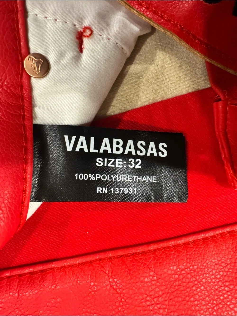VALABASAS Red Faux Leather Cargo Flare Pants